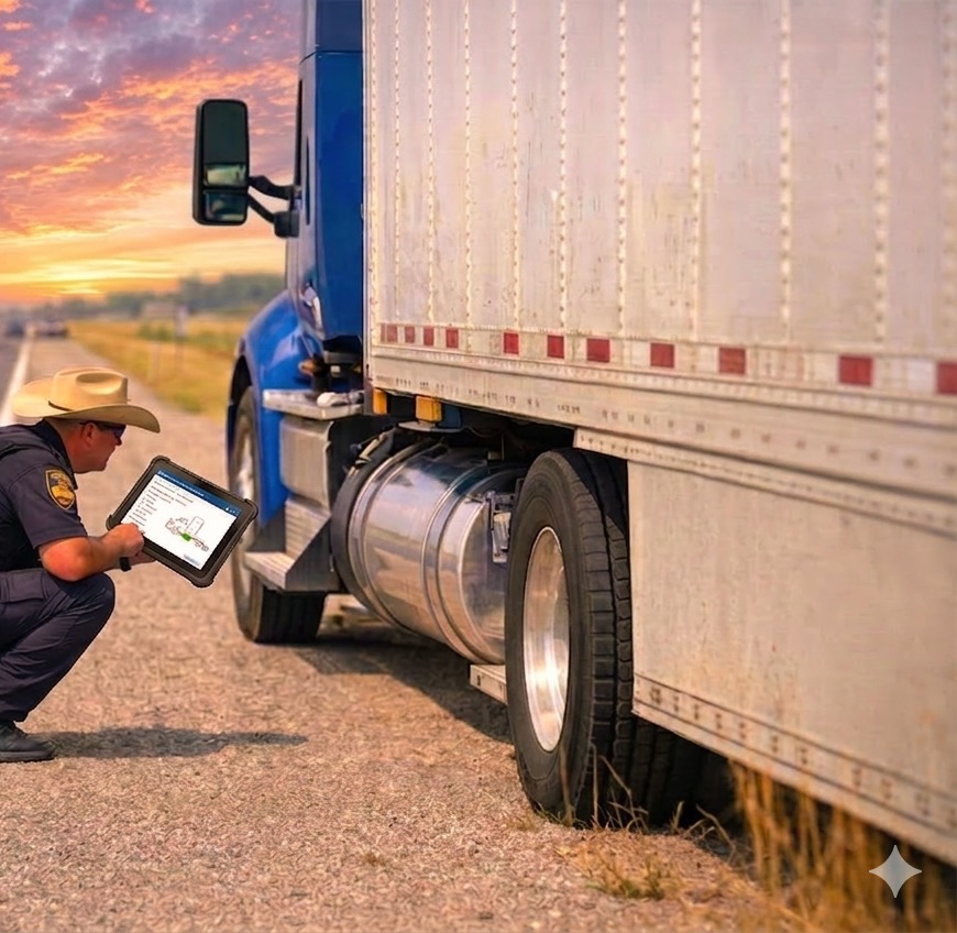Construction inspector using RegLogic on tablet at sunrise on the jobsite